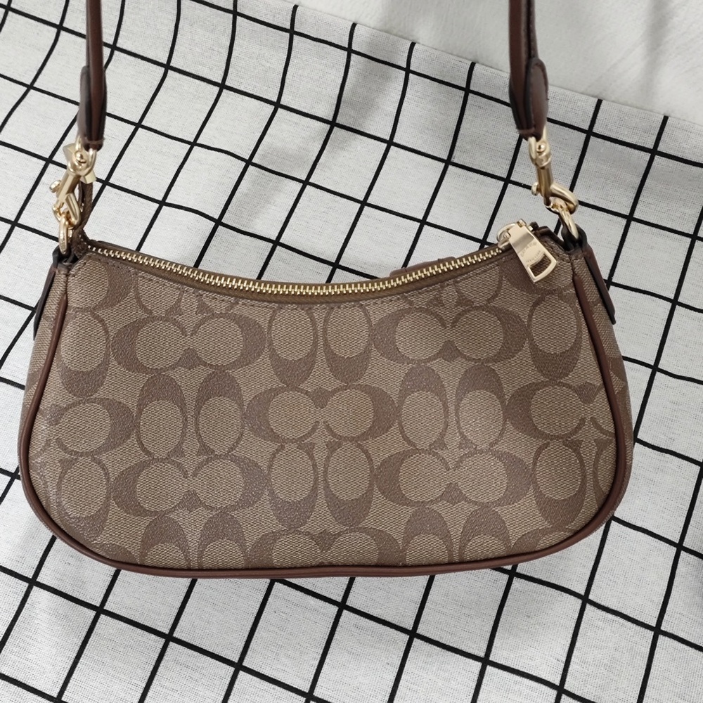 Coach Brown Signature Canvas Crossbody with Leather Buckle Pockets - Picture 3 of 6